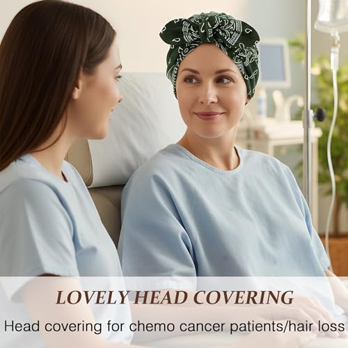 Ababalaya Satin Lined Beanies for Women Chemo Headwear Silky Lined Cotton Sleeping Cap - color: Green