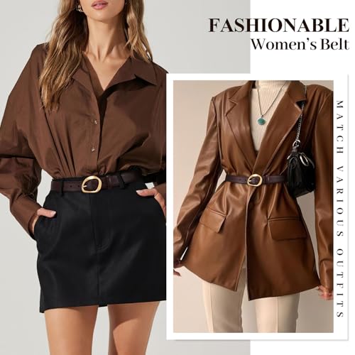 SUOSDEY Women Leather Belt for Jeans Pants, Fashion Dress Waist Belt with Gold Buckle - color: A-coffee, size: S：Fit waist 27''-31''