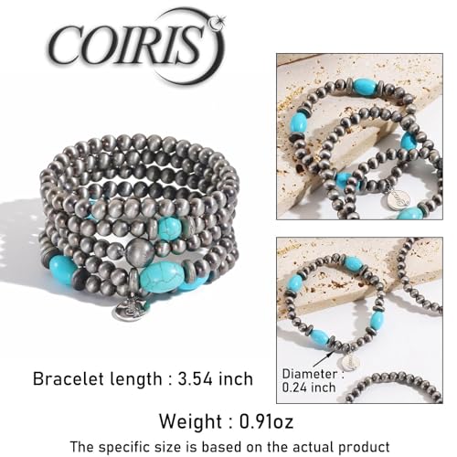 Coiris 5 Pcs Navajo Pearls Bracelet for Women Turquoise Boho Vintage Montana Western Bracelets Native American Jewelry - style: Turquoise