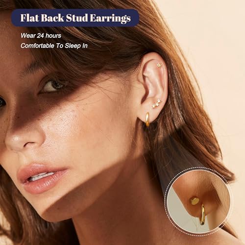 FUNRUN JEWELRY Stud Earrings for Women Trendy-14K Gold Plated Earring Studs Set Hypoallergenic Flatback Stud Earrings Small Dainty Sterling Silver Earring Stacks for Sensitive Ears - style: 14K Gold Studs Earrings