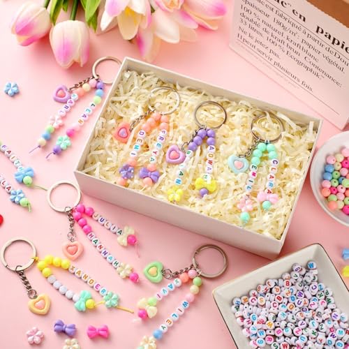 Landical 564 Pcs Bow Heart Keychain Making Kit DIY Name Bead Key Chain Craft Adjustable Letter Beads String Pastel Alphabet Jewelry Backpack Accessories Back to School Gift Favor(Pastel Color) - color: Candy Color, style: Bow Heart