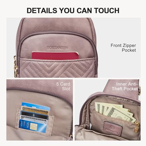 BOSTANTEN Sling Bag Quilted Crossbody Bags for Women Cross Body Purse Leather Fanny Pack with Adjustable Guitar Strap - color: A-purple