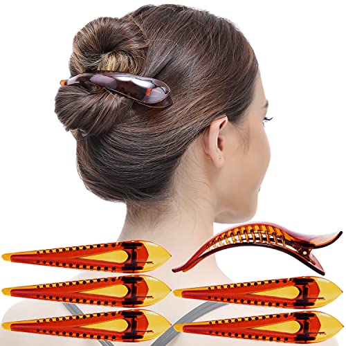 RC ROCHE 6 Pcs Duck Bill Alligator Hair Clips for Women Sectioning Flat Claw Long Thick Hair Inner Teeth Curved Styling Jaw Strong Secure Grip Salon, Large Brown - color: (Large) Brown