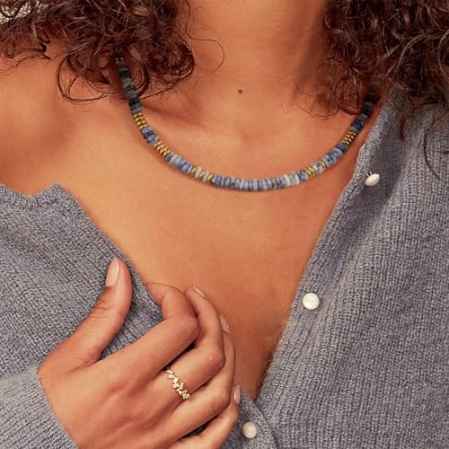 KissYan Boho Beaded Choker Necklace for Women, Gemstone Choker Natural Stone Freshwater Pearl Surfer Necklaces 14K Gold Plated Summer Beach Handmade Jewelry - color: S-Dark Blue