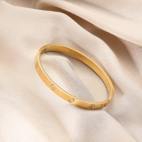 2-Pack Friendship Bracelets for Women - 18K Gold Plated Titanium Steel Cuff Love Bangle Set with Cubic Zirconia | Sister Jewelry Gift, Eco-Friendly Packaging, Durable Everyday Wear - size: Medium