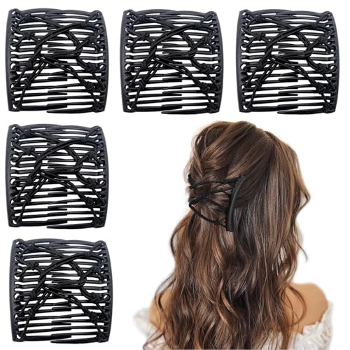 5 Pieces Stretchy Magic Hair Comb Adjustable Elastic Comb Hair Clip for Women Girls No Crease Hair Pins Vintage Hair Bun Maker Hair Accessories for Curly Thick Wavy Hair Ponytail(Black) - color: Black