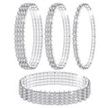 Kucheed Rhinestone Stretch Bracelets, Twinkle Diamond Tennis Bangle, Silver Crystal Sparkling Bridal Stackable Bracelet Jewelry, Bling Shining Wedding Party Elastic Band Bracelet for Women - color: Silver - 4PCS