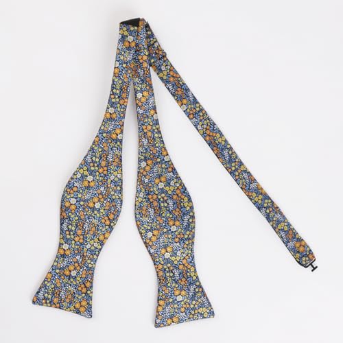 Alizeal Mens 2pcs Classic Floral Pattern Self-tied Bow Tie and Handkerchief Set - color: 045-blue/ Orange/ Yellow