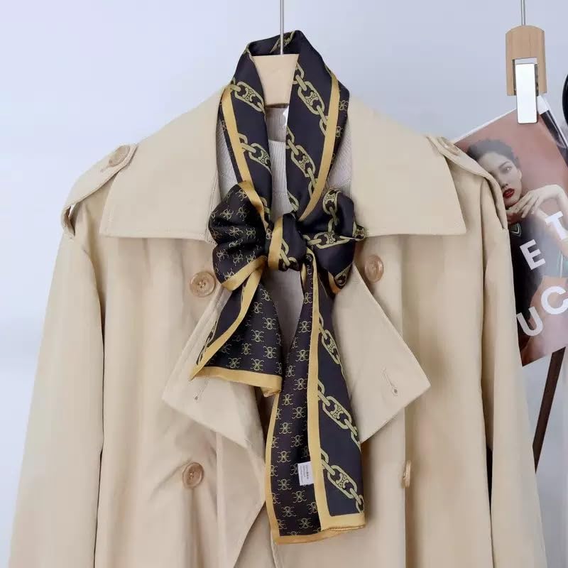 ANDANTINO 100% Silk Scarf for Women 59”*6.3” Long Shawls for Headscarf and Neck- Oblong Hair Wraps with Gift Packed - color: Chains-dark Grey