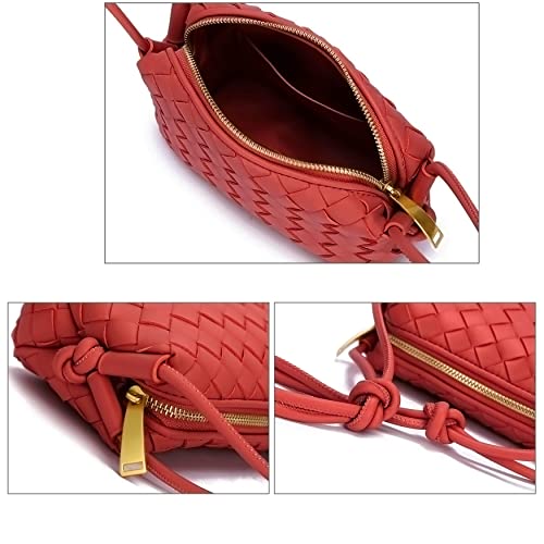 ZEDIUH Woven Bag for Women Crossbody Shoulderbag, Small Vegan Leather Purse - color: Red