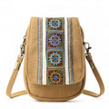Goodhan Embroidery Canvas Crossbody Bag Cell phone Pouch Coin Purse for Women - color: Camelyellow