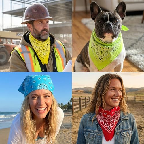 The Peacock Crew Premium Soft Cotton Bandanas Pack for Men and Women Paisley 22 x 22 inches - color: Pack of 4 Red Yellow Limegreen Azur