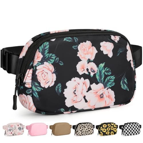 Pritent Fanny Packs for Women Cross Body Bag Waterproof Belt Bag with Adjustable Strap and Zipper Back Pocket Small Crossbody Bags Fashion Waist Packs for Workout Travelling(Flower Print) - color: Flower Print, size: Small