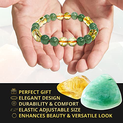 ANAYA AGATE Healing Crystal Bracelet for Women and Men – 8mm Round Beaded Bracelet for Men and Women – Unisex Stretchy Gemstone Bracelet for Healing and Protection - color: Citrine, Green Aventurine