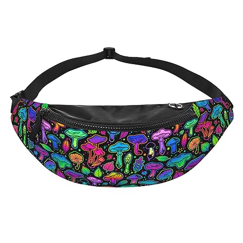 Mushrooms Bright Psychedelic Colors Fashion Casual Fanny Pack Waist Bag Men Women Adjustable Belt Waist Bag For Travel Hiking Cycling Running Festival Carnival - color: Black13