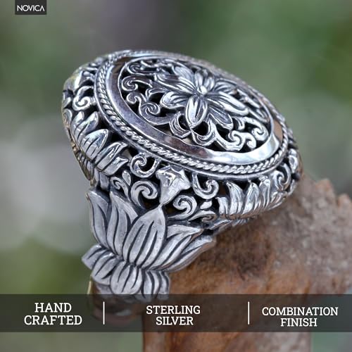 NOVICA Artisan Handmade .925 Sterling Silver Flower Ring Floral Cocktail Indonesia 'Precious Lotus'