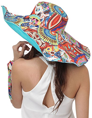 Women's Foldable Floppy Sun Hats Reversible Vacation Beach Cap Summer Wide Brim UPF 50+ Travel Fishing Bucket Hat - color: Blue