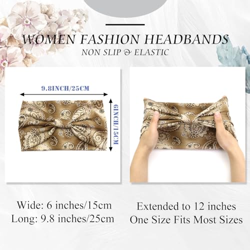 FULZTEY Boho Headbands for Women Fashion Wide Head Bands Floral Print Hairband Elastic Workout Yoga Sweatband Knot Cloth Turban Large African Bandana Headwraps Cute Hair Accessories Gift 4Pcs - color: Style10