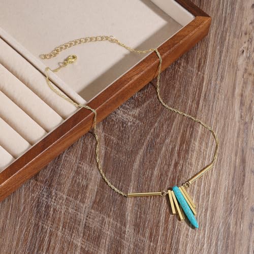 INENIMARTJ Gold Turquoise Necklace for Women Boho Turquoise Pendant Necklace Gold Chain Turquoises Necklaces Trendy Western Turquoises Jewelry for Womens - style: Turquoises D