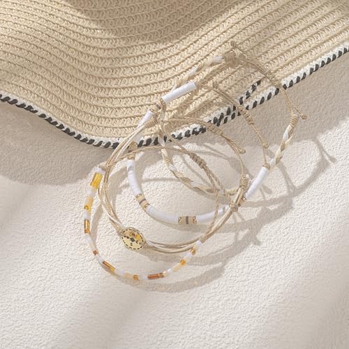 FANCY SHINY Boho Nautical Compass String Bracelets Beaded Clay Beads Bracelet Stackable Friendship Bracelets Summer Beach Outfits for Women Girls - color: Sand