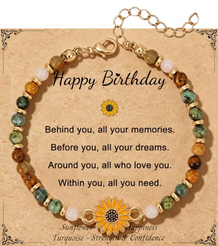 Sunflower Gifts for Women, Gifts for Women Bracelet, Symbol of Positivity Strength and Love, Inspirational Sunshine Jewelry, Birthday Christmas Thank You Gift, Friends Daughter Coworkers - style: Happy Birthday
