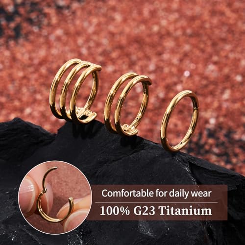 G23 Titanium 3PCS/7PCS 16G Cartilage Double-Hoop Helix Conch Piercing Jewelry With Cubic Zirconia Flat Back Stud Earrings Set For Women Men - color: B-3PCS-Gold-16G-10mm