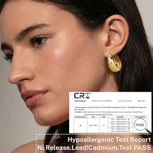 Senteria 12mm Wide Thick Hoop Earrings 925 Sterling Silver Hoop Earrings for Women Hypoallergenic 14K Real Gold Plated Hoops Large Earring Lightweight Chunky Hoops Earring for Women 25/30/40/50MM - color: Gold-30mm