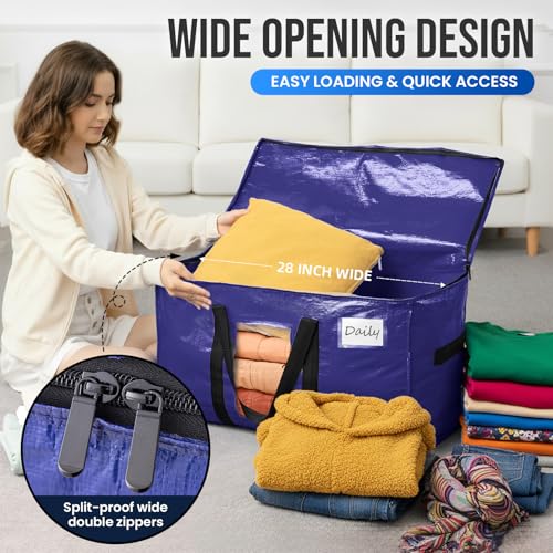 TAILI 10 Pack Dark Blue Extra Large Moving Bags, Heavy Duty Totes with Visible Window, Wrap Around Handles, Great for Space-Saving - color: Dark Blue, size: 10 Large