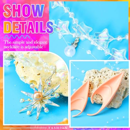 Aukmla Star Boho Head Chain Pearl Tassel Fairy Headpiece for Women | Silver Hair Chains Jewelry Halloween Costume headdress Festival Headband Hair Accessories with Elf Ears