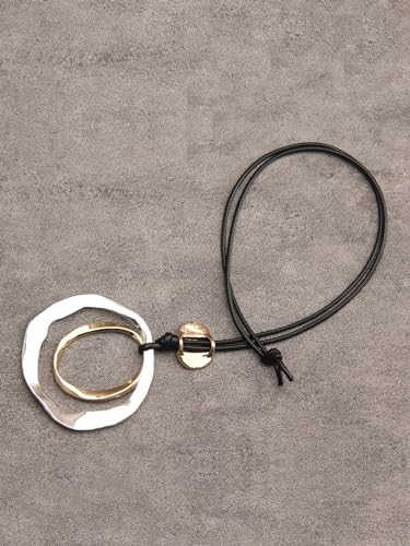 Bohemian Women's Leather Long Pendant Necklace Sweater necklace Adjustable Retro Woven Handmade Jewelry - color: Silver Double Loop
