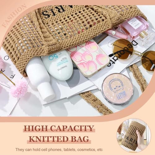 Ayieyill Crochet Tote Bag For Women, Crochet Mesh Beach Tote Bag Summer Vacation Aesthetic Boho Knit Bag for Women - color: G/Brown
