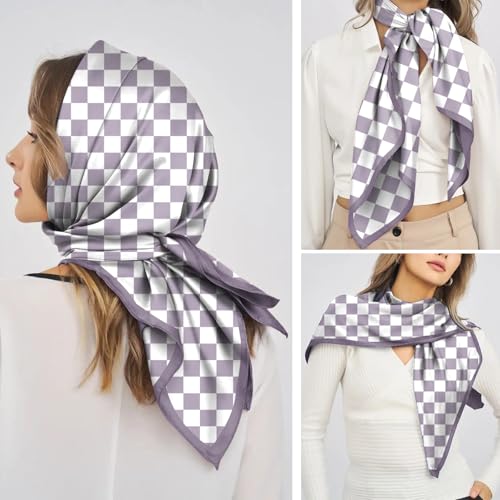 Scarf Silk Feeling Square Satin Head Hair Scarf Wrap 27.5 Inches Headwear Aesthetic Cute Decoration Women Girls - color: V-2-purple