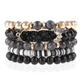 RIAH FASHION Bohemian Acrylic Druzy Multi-Layer Bead Statement Bracelet - Versatile Faux Stone Pendant Stretch Strand Stackable Cuff Bangle Set Sparkly Crystal - color: Long Druzy Multi Bead - 5 Layer Black