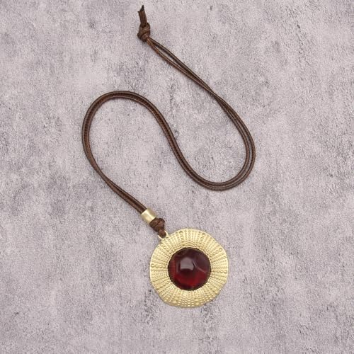 Bohemian Women's Leather Long Pendant Necklace Sweater necklace Adjustable Retro Woven Handmade Jewelry - color: Gold Red Stone