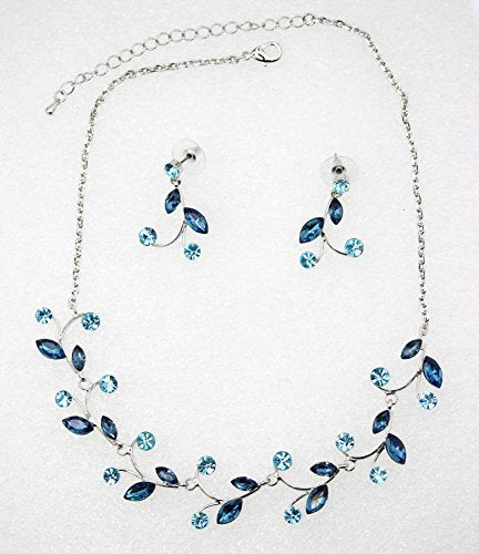 Faship Gorgeous Rhinestone Crystal Floral Necklace Earrings Set - color: Navy Blue