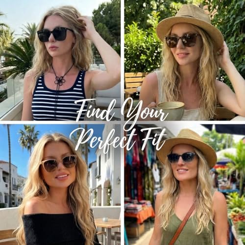 Myiaur Polarized Sunglasses for Women, Trendy Square Shades with UV400 Protection Sun Glasses for Daily (2 Pack) - color: A01 Black+tortoises