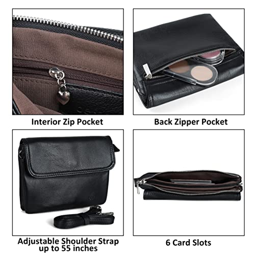 befen Genuine Leather Small Crossbody Bags for Women Cell Phone Bag Cross Body Purses,Silver Zipper - color: Medium Black
