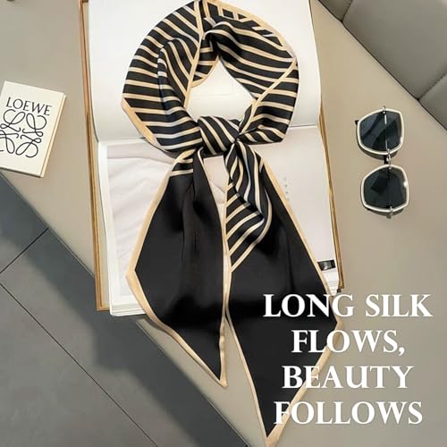 Sumolux Head Hair Scarf for Women Neck Purse Bag Handbags Scarf Like Silk - color: Black Stripe
