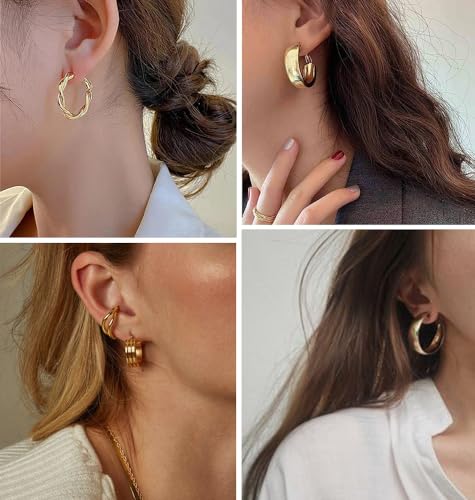 36 Pairs Gold Hoop Earrings Set for Women, Chunky Gold Earrings Multipack, Trendy Silver Hoop Earring Pack Jewelry - color: Style2-gold