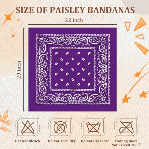 50 Pcs Bandanas Bulk Large Bandana Headband Paisley Cowboy Bandana Scarf Handkerchief for Women Men - color: Purple