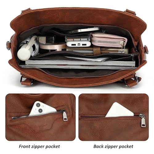 TANTOMI Tote Bag for Women Vegan Leather Purses and Handbags Ladies Waterproof Big Shoulder Bag for Travel - color: Brown.c