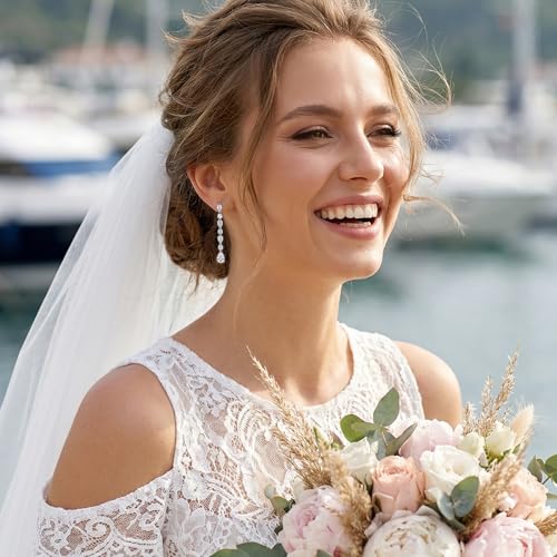 SWEETV Cubic Zirconia Dangle Earrings for Women, Teardrop Bridal Earrings for Wedding, Brides, Bridesmaids, Pear Shaped Drop Earrings for Women Prom Formal Party, Silver - color: Silver-Style1