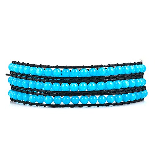 Layered Leather Handmade Bracelet Boho Bohemian Style Multilayer Crystal Glass Natural Stone Beaded Wrap Bracelets Collection for Women - style: BR579