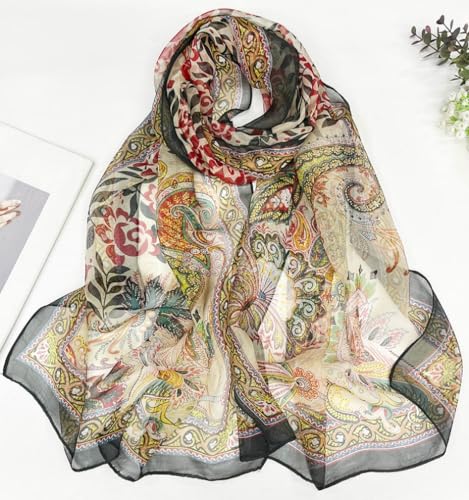 MINIDORA Lightweight Scarves for Women Elegant Floral Pattern Scarf Shawls Sunscreen Head Shawls - color: Style 14-black