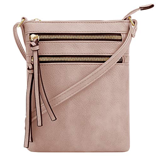 DELUXITY Crossbody Purse Bag Shoulder Bag Multi Pocket Zipper Purse - color: Blush