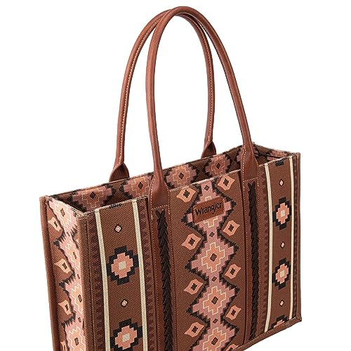 Wrangler Aztec Tote Bag for Women Boho Shoulder Purses and Handbags - color: Angel Diamond Dark Brown-l