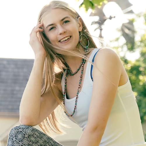 4 PCS Western Turquoise Jewelry for Women Boho Vintage Navajo Pearl Necklace Earring Bracelet Ring Set Country Cowgirl Accessories for Gift - color: D-Blue（No Ring）