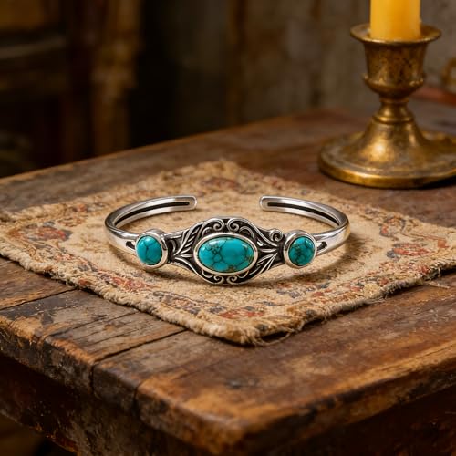 Genuine Turquoise Bracelet Cuff Bracelet for Women Mom 925 Sterling Silver Natural Turquoise Bangles Vintage Bracelet Boho Jewelry for Birthday Christmas Mother's Day Valentine's Day - style: Leaf 2