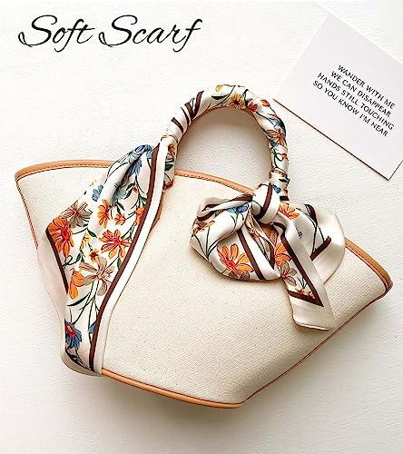 kcctoo 59" Mulberry Silk Like Head Scarf Women's Fashion Square Neck Satin Scarfs for Bag Hair Scarves Gift 59 * 5.9” - color: I08-pretty Flower/59” X 5.9”