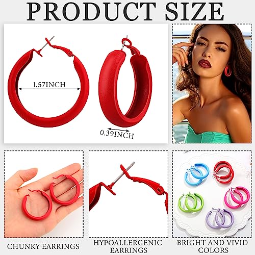 Sasylvia 16 Pairs Colored Hoop Earrings for Women Matte Colorful Hoop 80s Retro Neon Summer Drop Earrings - style: Chunky